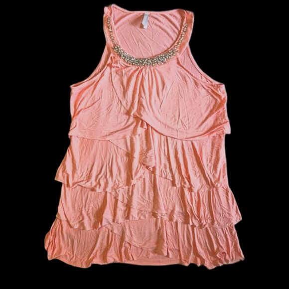 Vanity Tops - Vanity Womens Crew neck with beading, layered tank top. Size Small